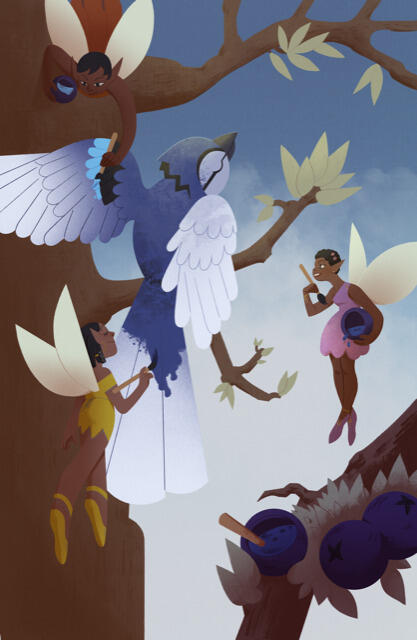 Fantasy art by India Williams-Valle, a senior in the Communication Arts program. "The inspiration for my fairy piece comes from the fact that fantasy imagery is often overly Eurocentric," Williams-Valle said. "Part of my goal as a children's media illustrator is to create imagery that empowers girls of color."

