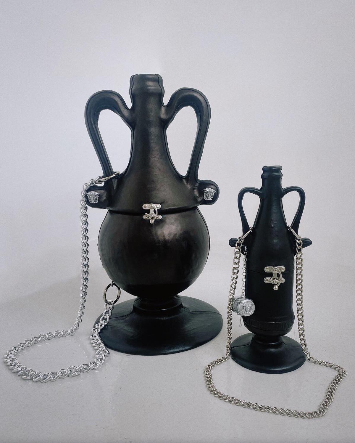 Two bags shaped like amphora 