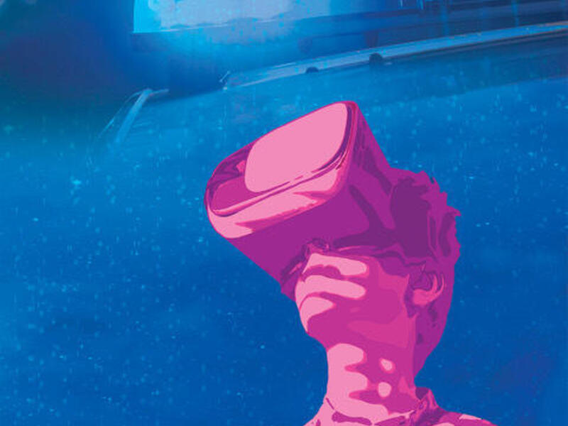 An illustration of a boy wearing virtual reality goggles. 