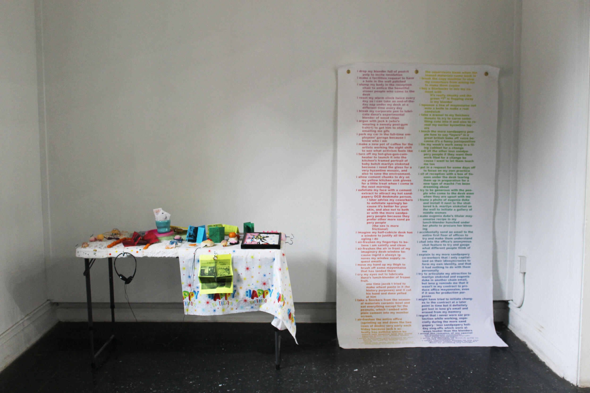 Objects from Caroline Meyers' “The Biography of Marilyn Stokstad: Generating Radical Future Art Histories,” a UROP project chronicling the prominent author’s feminist contributions to the art history survey through a multimedia biographical exhibition comprising art historical writing, sculpture and performance. (Photo courtesy of Caroline Meyers)