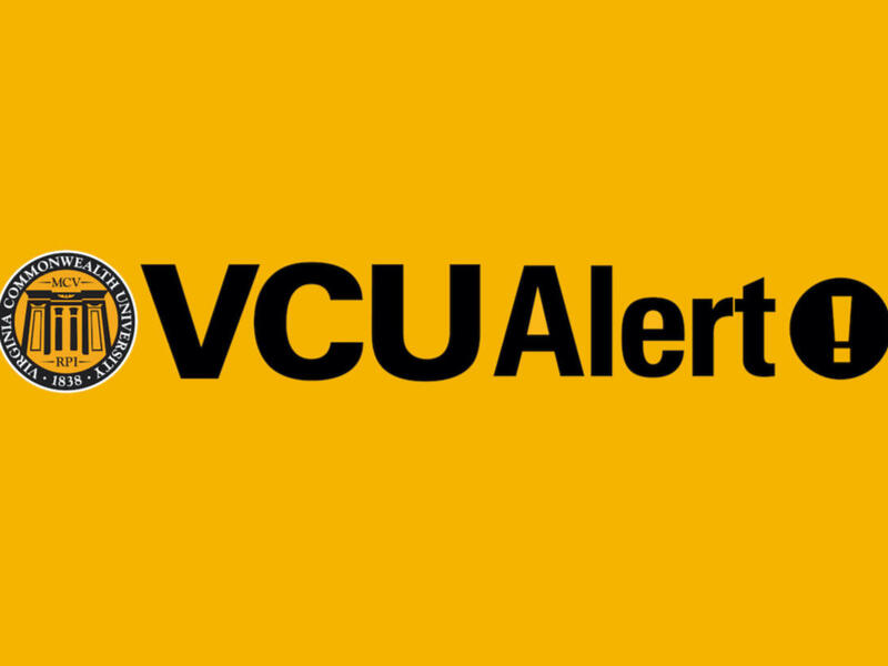 The words VCU Alert in black lettering against a gold background and alongside a VCU logo.