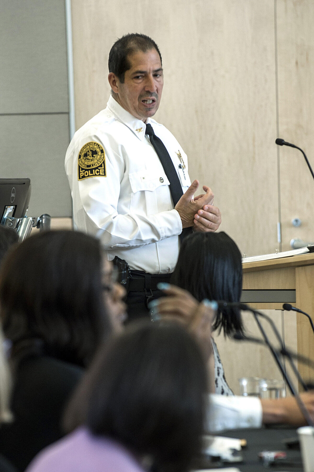 VCU Police Chief John Venuti provides opening remarks at the panel event. "I think this is a really important opportunity for all of us to think about how we are serving each other as colleagues and how we are serving our community," Venuti said. 