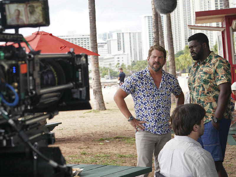 Zachary Knighton, left, and Stephen Hill in Magnum P.I.