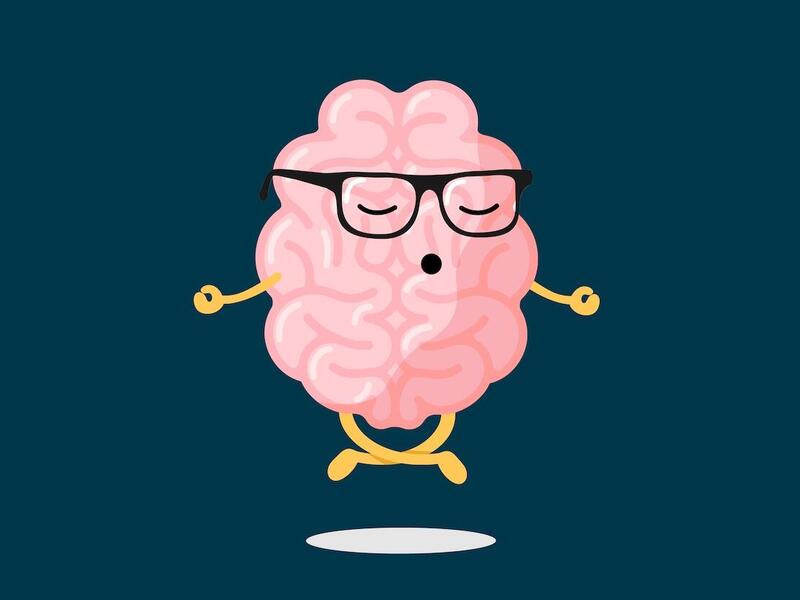A cartoon of a brain meditating.