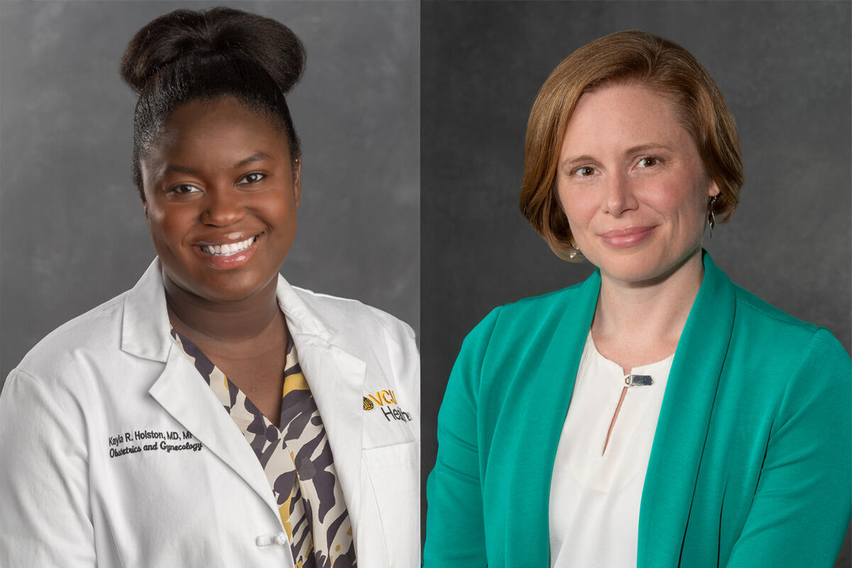 Two photos of women from the chest up side by side. 