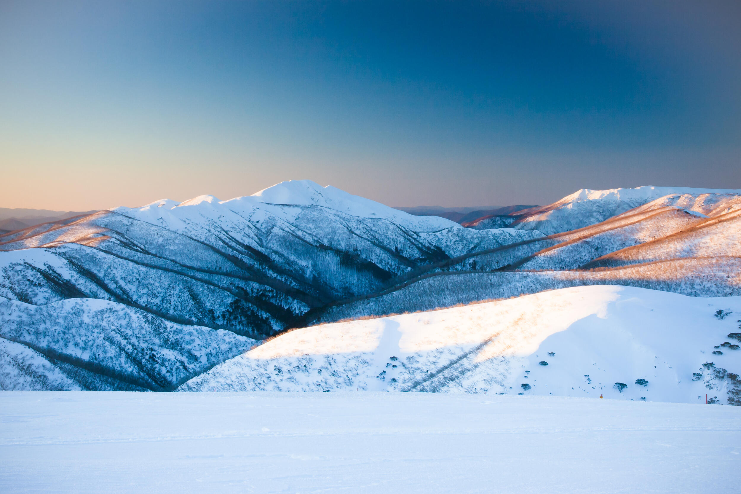 Snow-covered mountains of the Great Dividing Range in Australia.