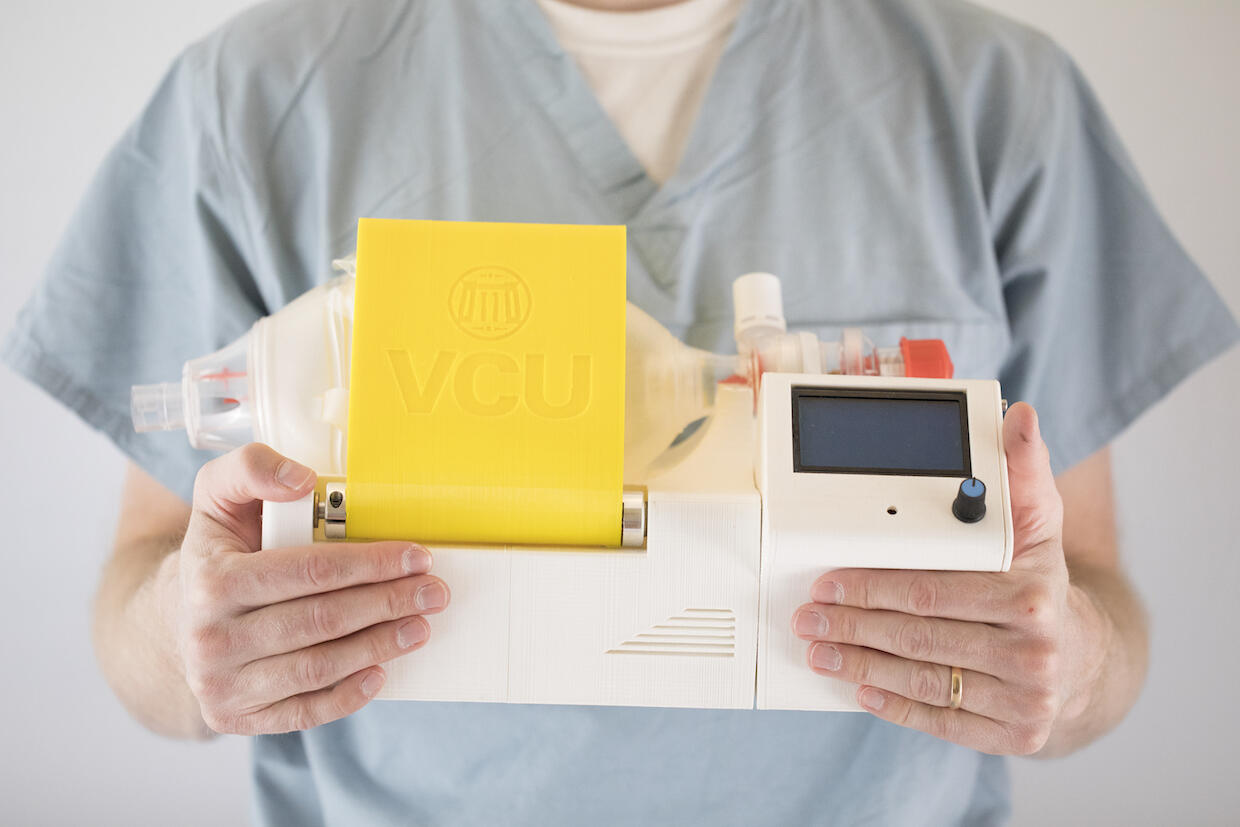 This automated version of a hand-pumped bag valve mask. 