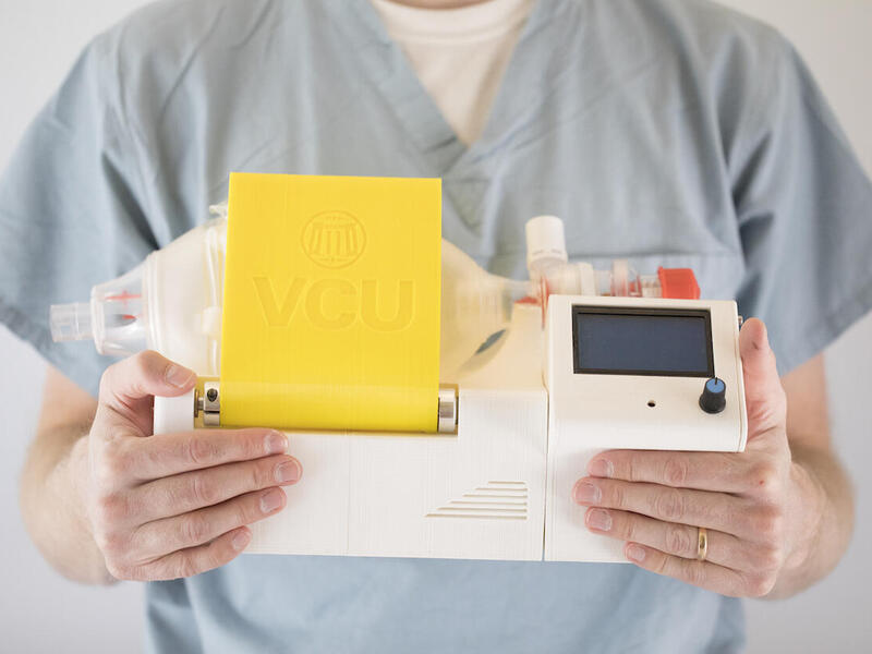 This automated version of a hand-pumped bag valve mask. 