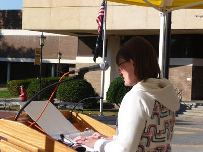 VCU participated in the National Honor Roll effort, reading the names of 6,305 military personnel who have lost their lives since the Sept. 11 attacks. Here, student veteran Heidi Floyd, who is majoring in elementary education, is the first to read names.  Organizers selected 32 VCU students, faculty and staff with military ties to read the names over an eight-hour period.