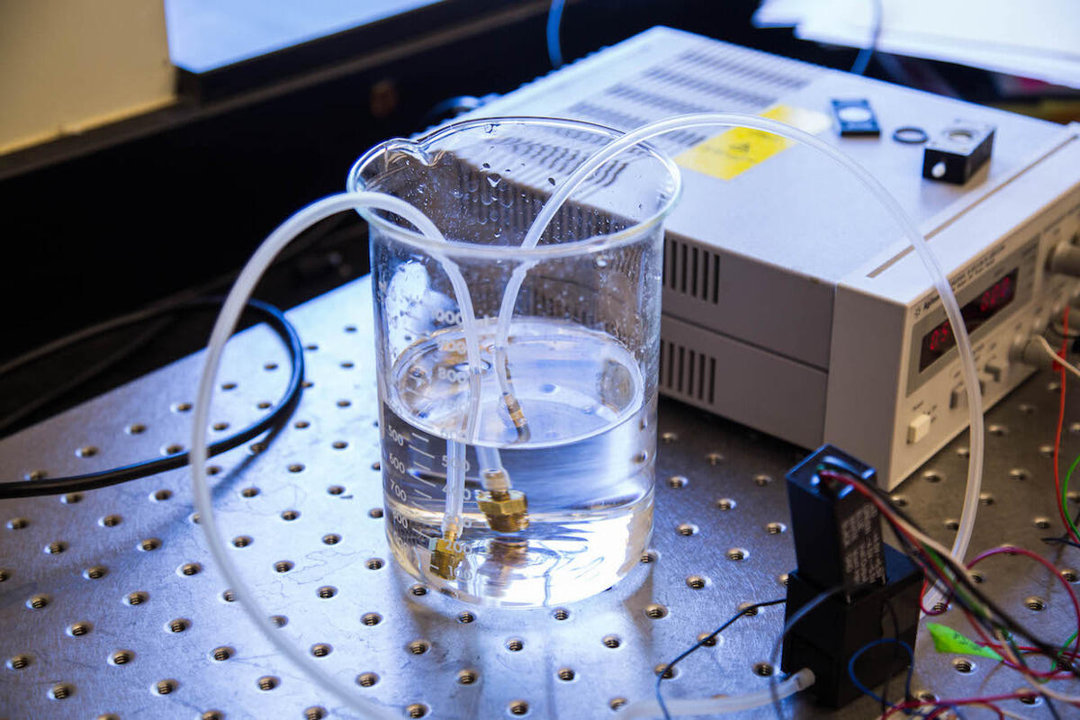 Water undergoing testing for uranium using Tepper and Dodd's prototype.