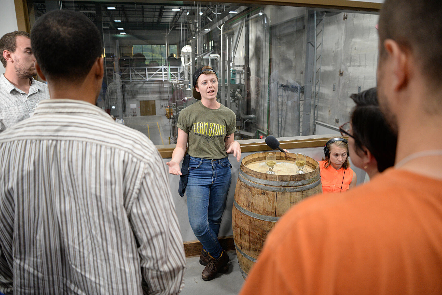 Stone Brewing employee Charlotte Jones gives the students a behind-the-scenes look at Stone's facility in Fulton.
