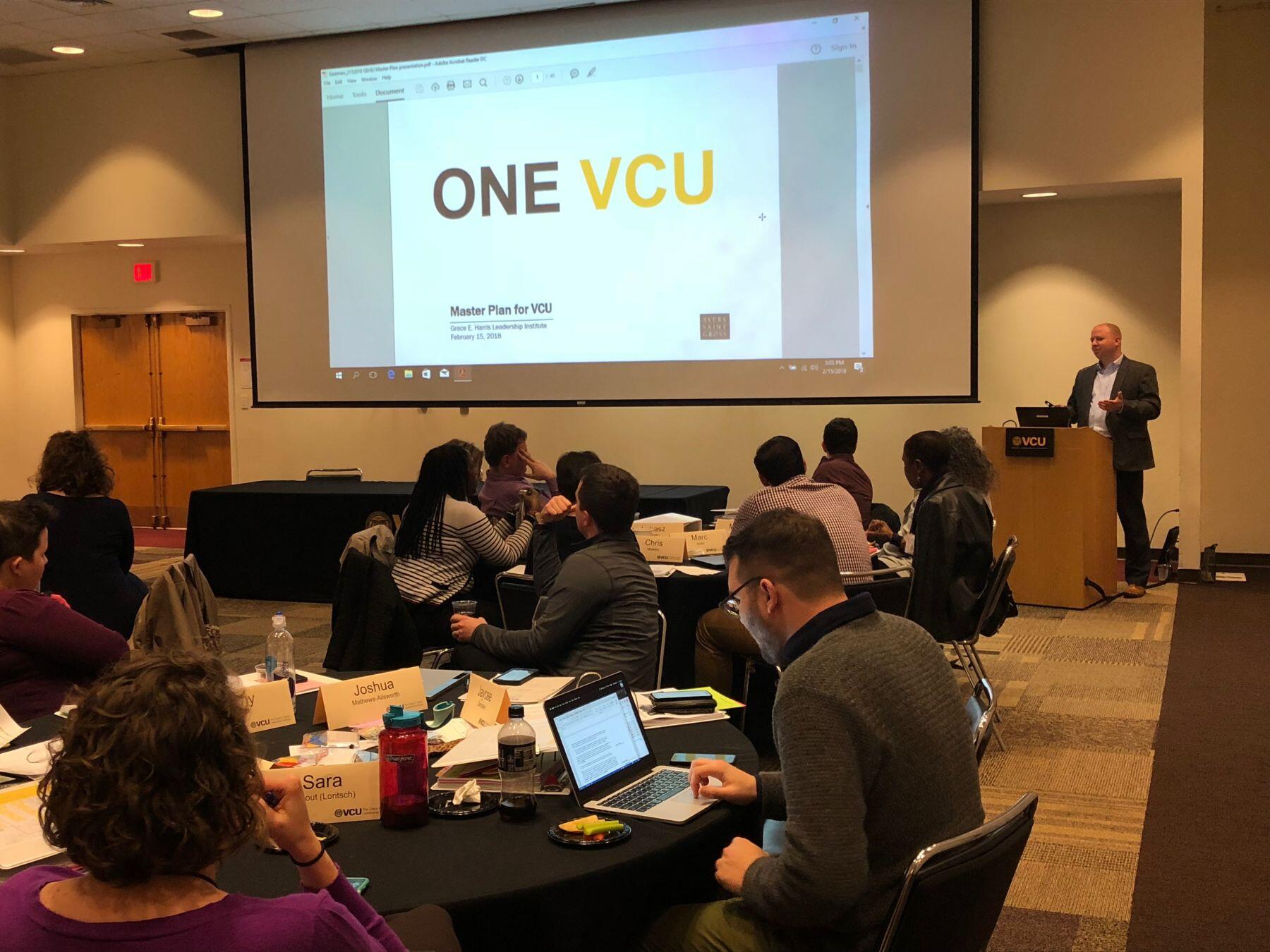 Members of the university community attend a session regarding the master plan.