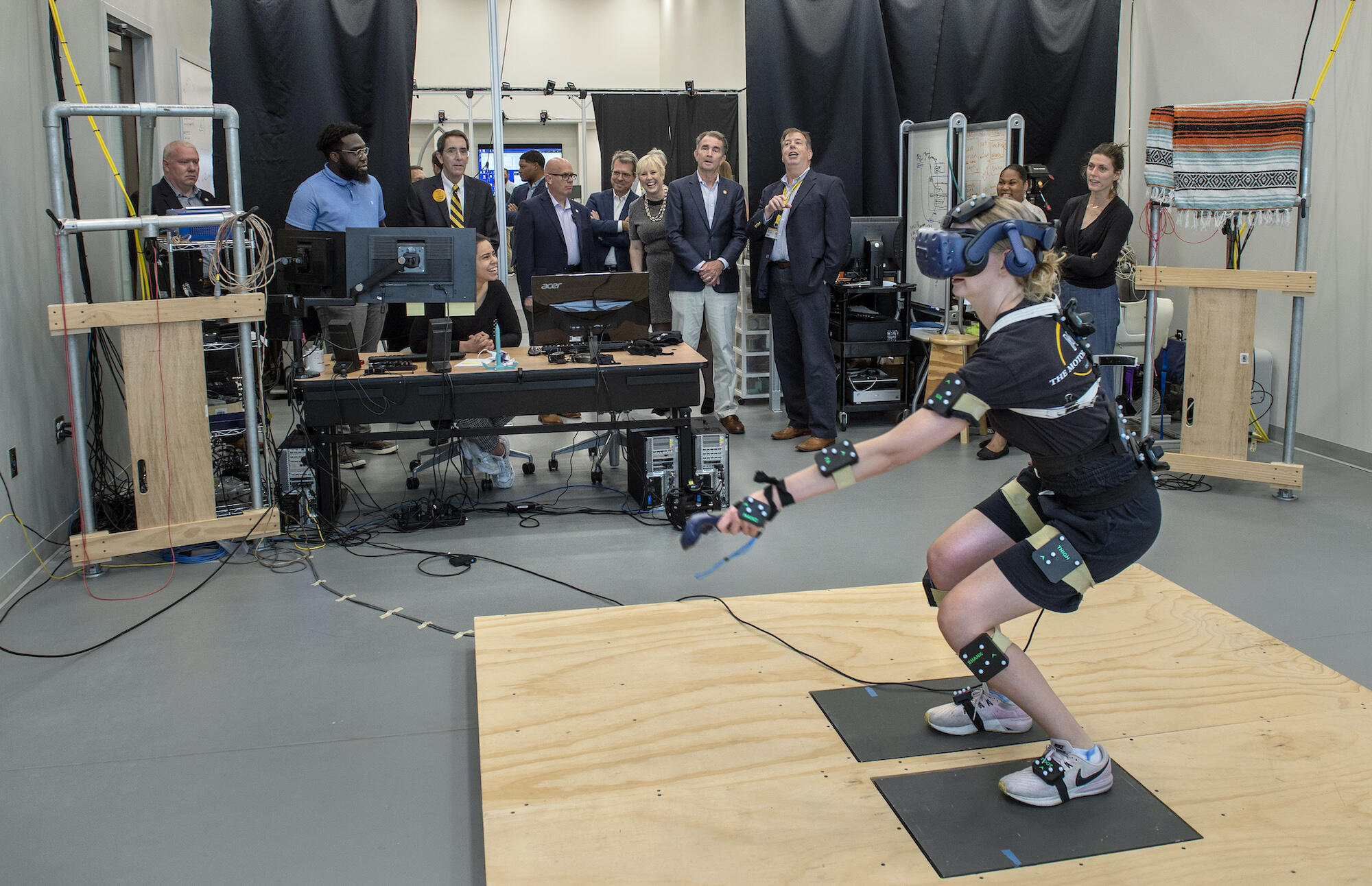 Northam (in back) inside VCU's Motor Control Lab at the College of Health Professions