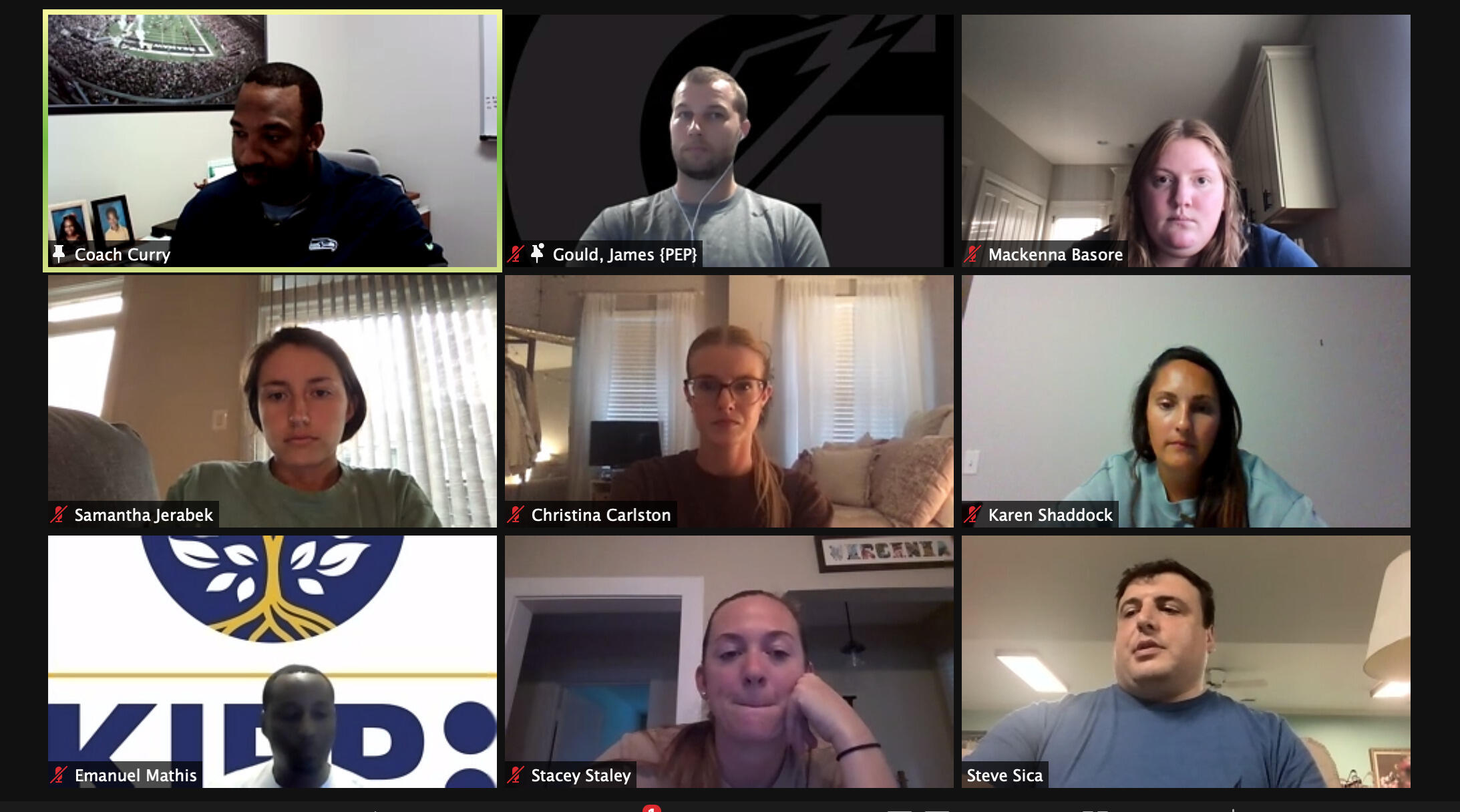 A zoom call screen with nine people 