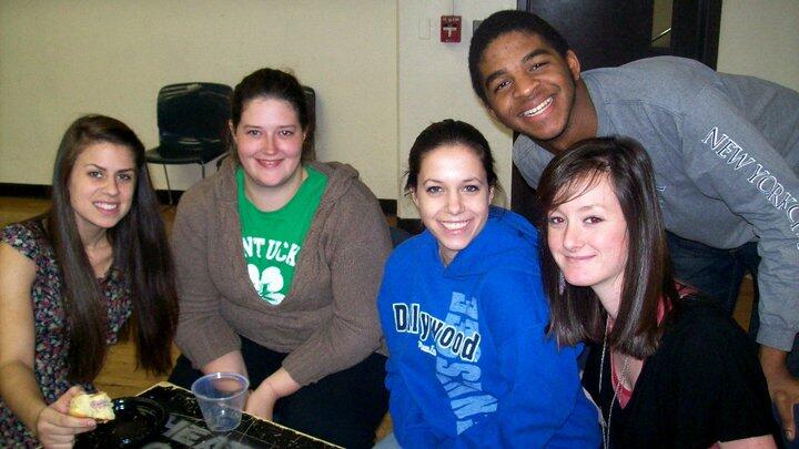 Russell with classmates at VCU. “It had intimacy. I immediately had friends,” he said of the stage management program. “We started rehearsing for the first show soon after we arrived. It felt natural. It felt like it was the place for me.” 