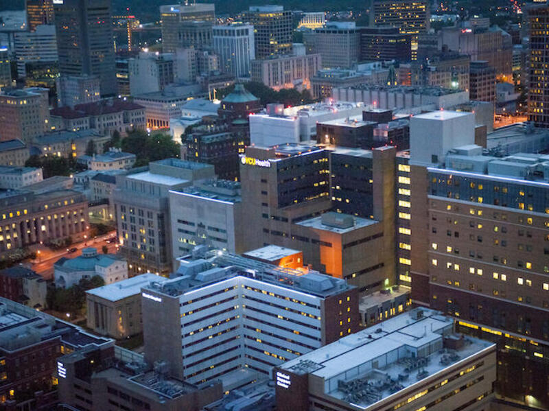 An areal view of the VCU hospital in downtown Richmond.