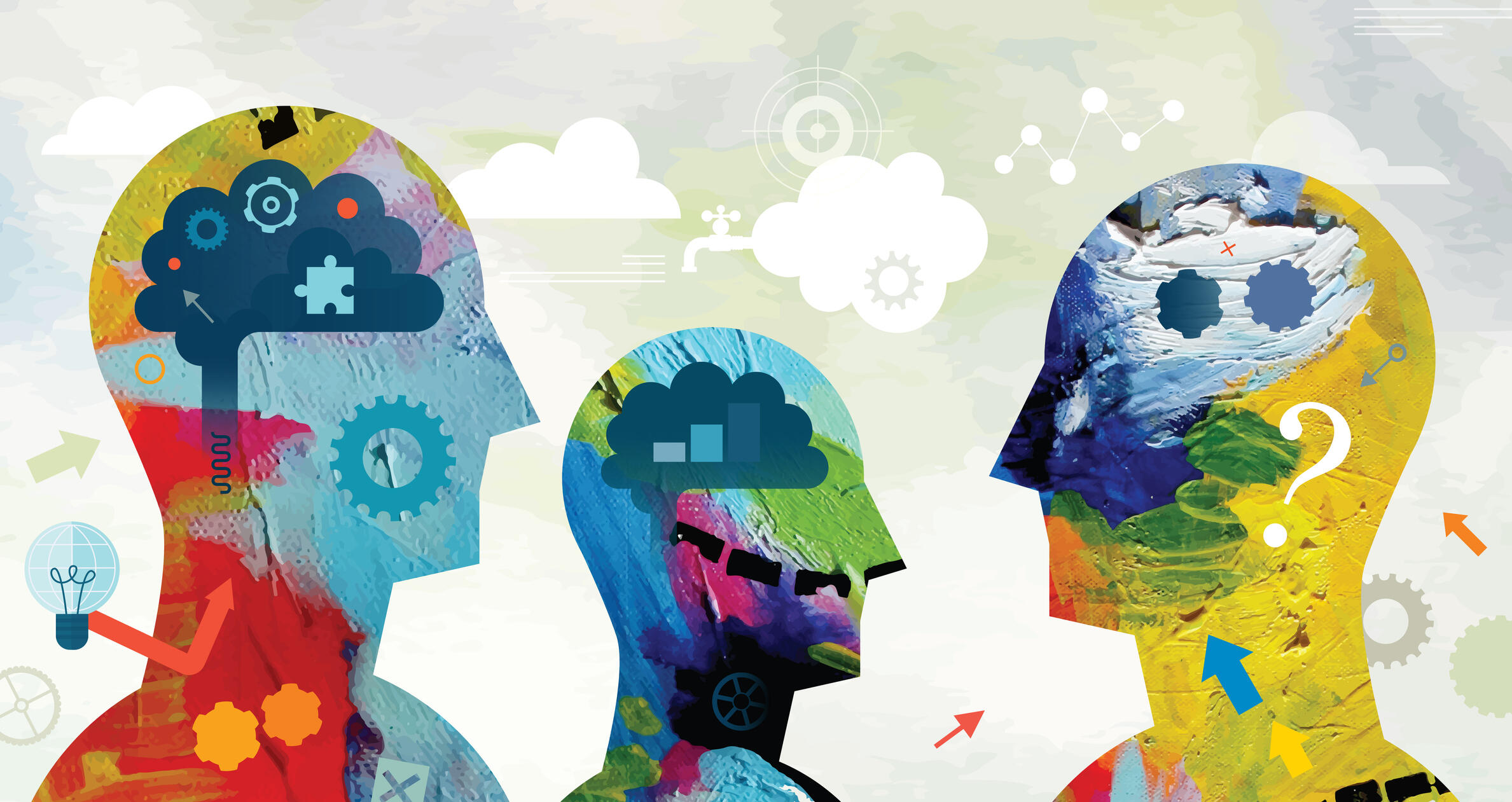 A drawing of three figures.