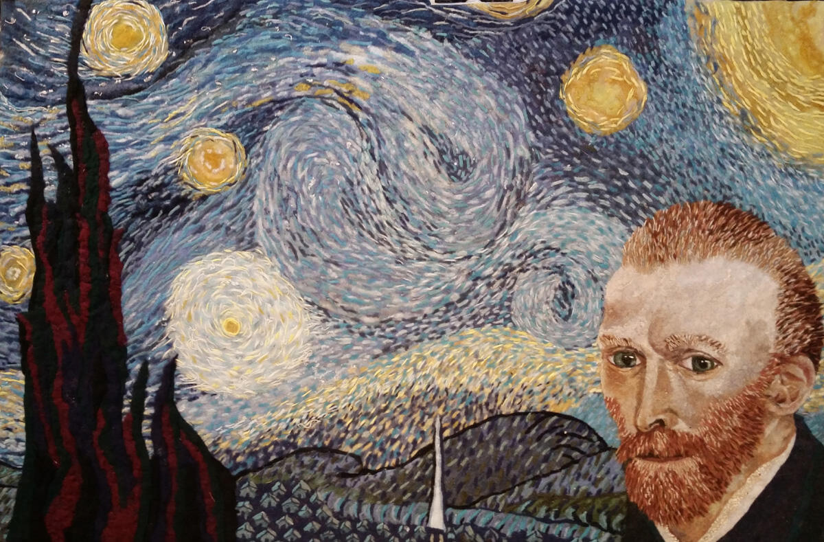 Dryer lint portrait of Vincent Van Gogh