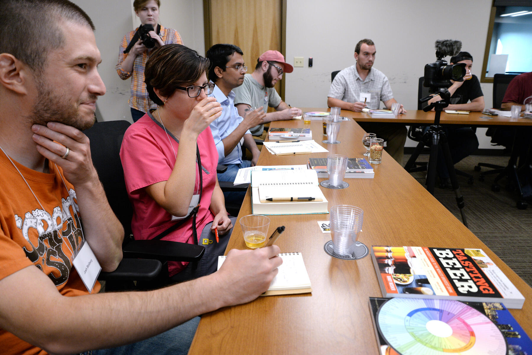 Josh Stolberg and Candi Alvarado taste Stone beer and record their impressions as part of the introductory class.
