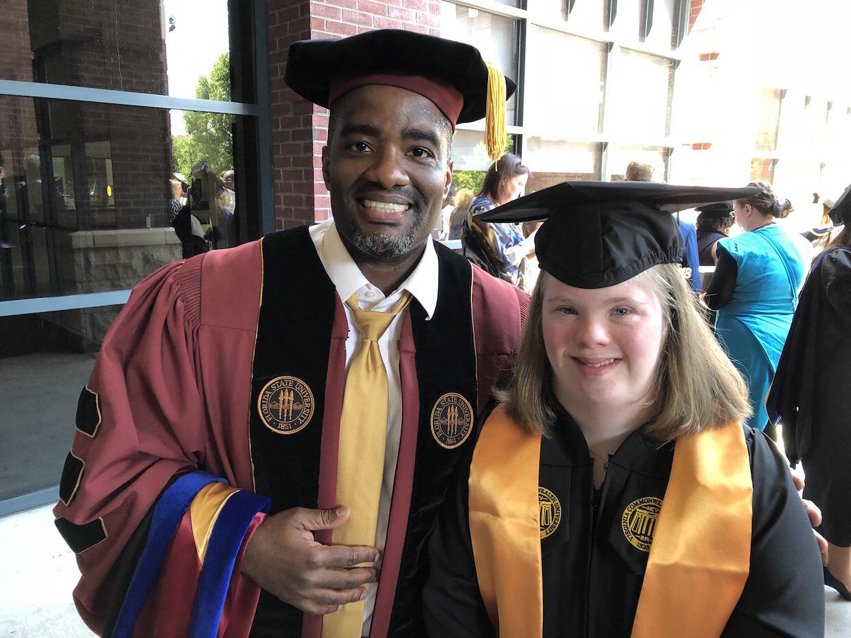Andrew Daire, Ph.D., dean of the VCU School of Education, with Kelly McCown, who graduated from ACE-IT in College this spring. (Courtesy photo)