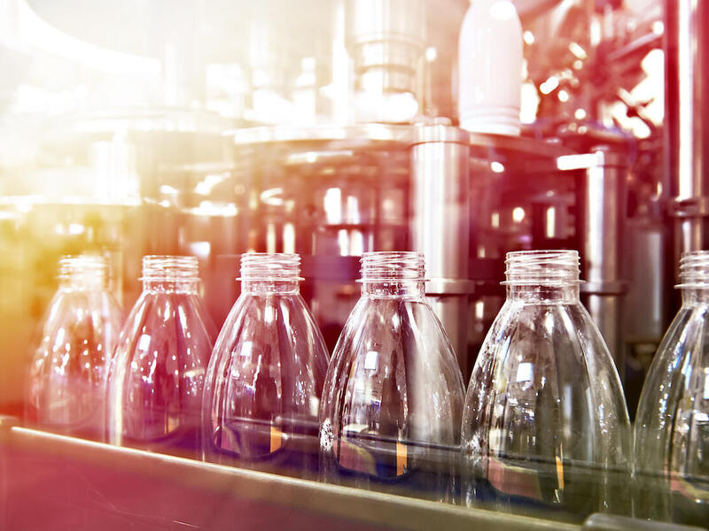 bottles at a production plant
