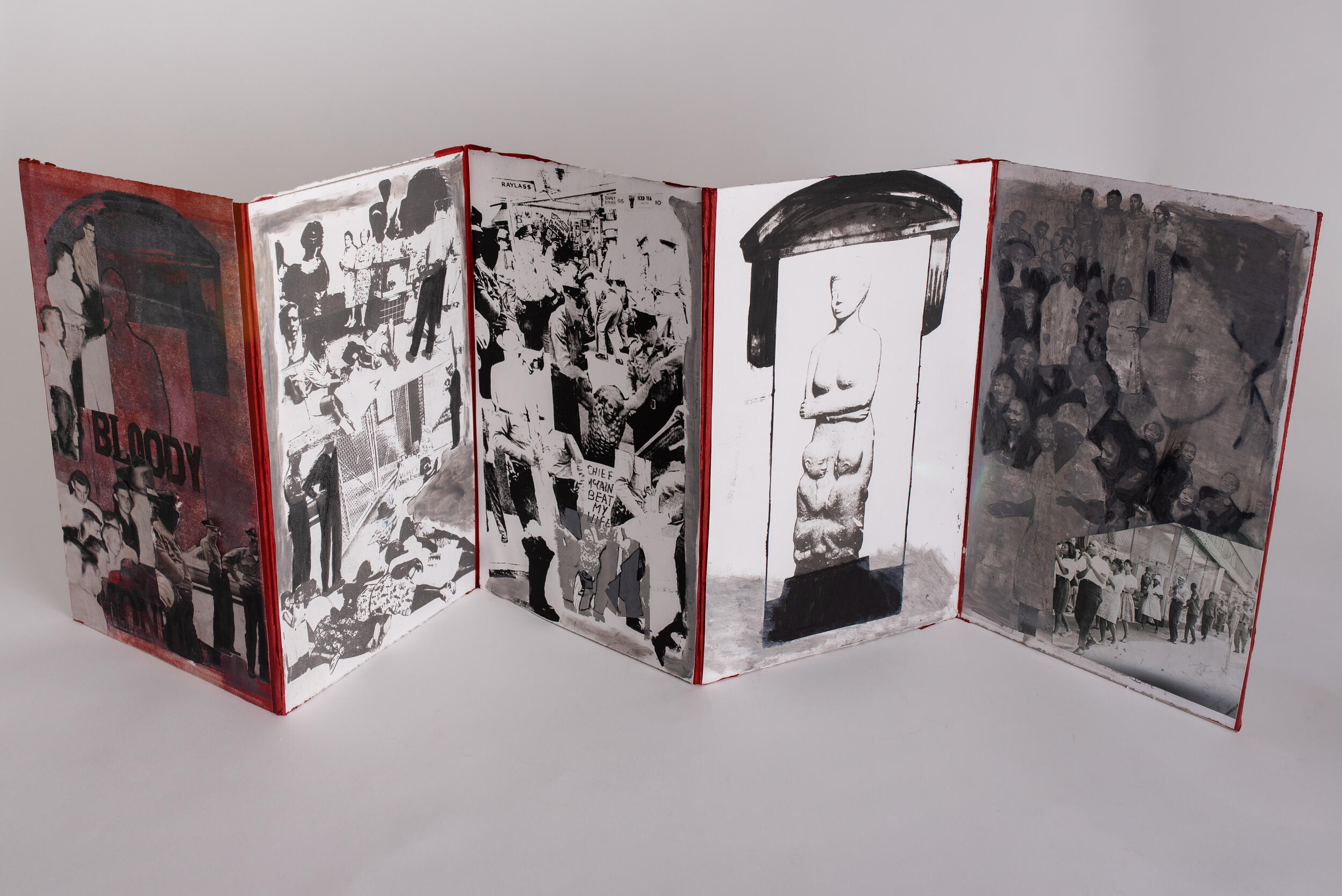 A photo of an acordian style book. 