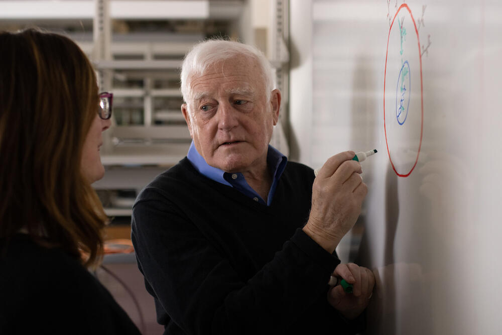 Study co-senior authors Nicholas Farrell, Ph.D., professor of chemistry at VCU, and Jennifer Koblinski, Ph.D., assistant professor of pathology at the VCU School of Medicine. Credit: Tyler Trumbo, MCV Foundation.