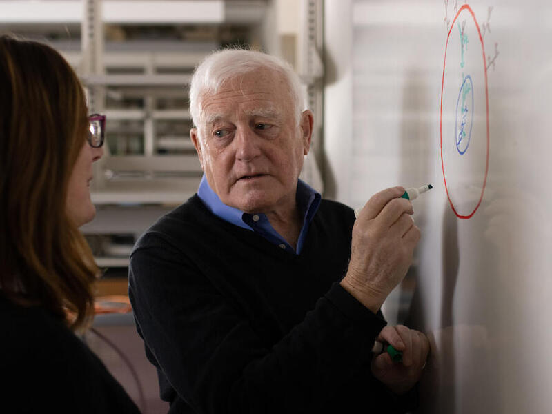 Study co-senior authors Nicholas Farrell, Ph.D., professor of chemistry at VCU, and Jennifer Koblinski, Ph.D., assistant professor of pathology at the VCU School of Medicine. Credit: Tyler Trumbo, MCV Foundation.