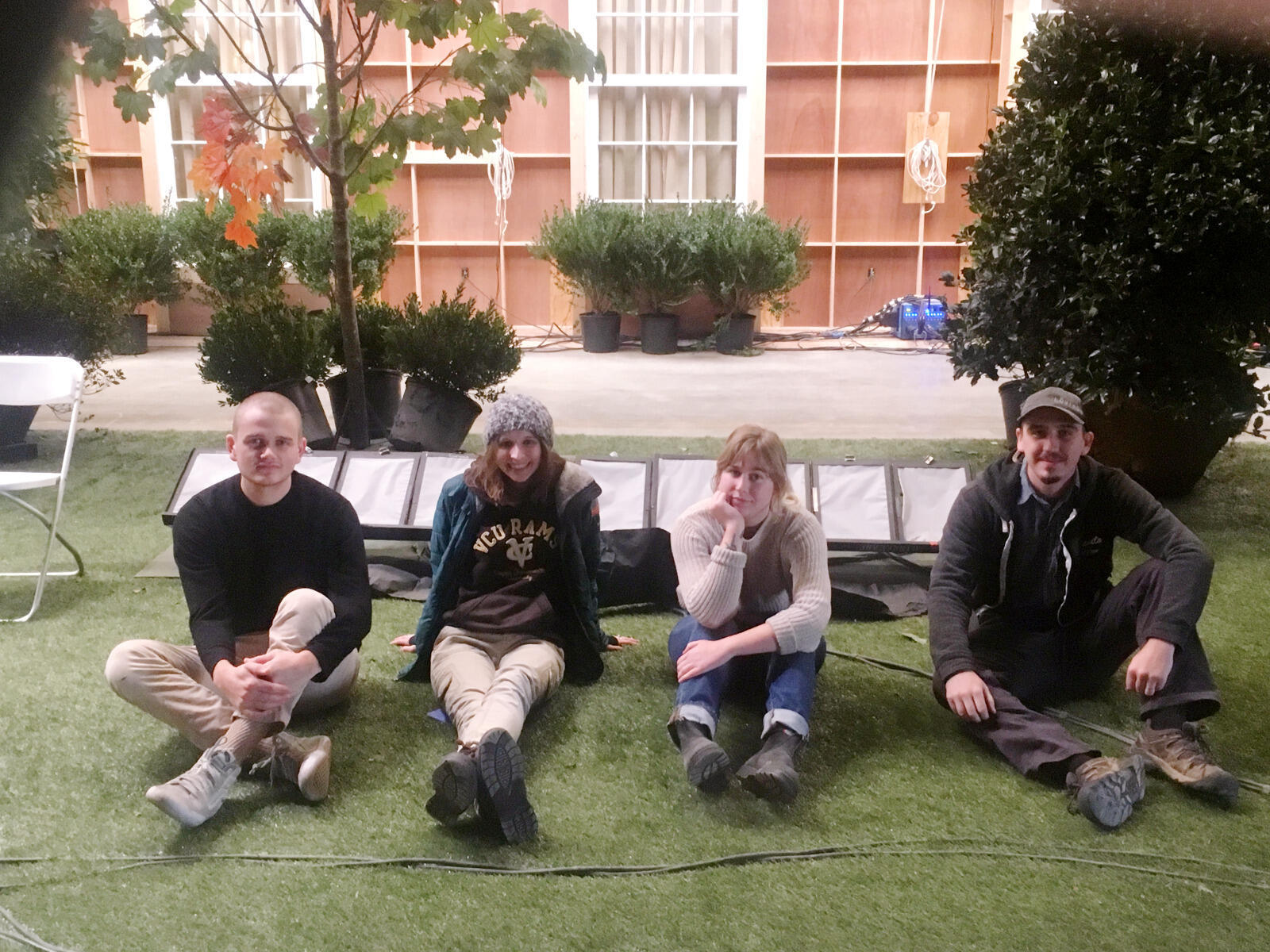 VCU alumni John DiJulio (2017), left, Alex Coyle (2017), Natalie Kohlhepp (2016) and David Roberts (2012) on the "Homeland" set. Contributed photo