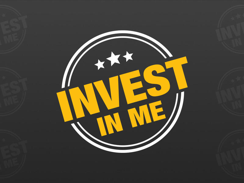 A white circle with yellow text in the middle that says \"INVEST IN ME\"