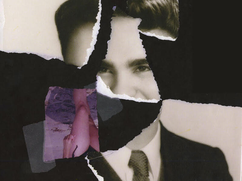main image of the cover of “Someone’s Missing … and I Think It’s Me.” torn pieces of a photograph of a man pieced back together