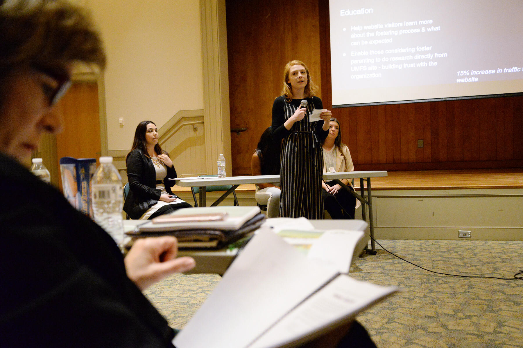 Abbie Edwards, a senior public relations major, presents her team's PR and communications recommendations to UMFS on Tuesday.