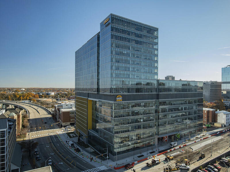 view of the VCU Health Adult Outpatient Pavillion from the sky