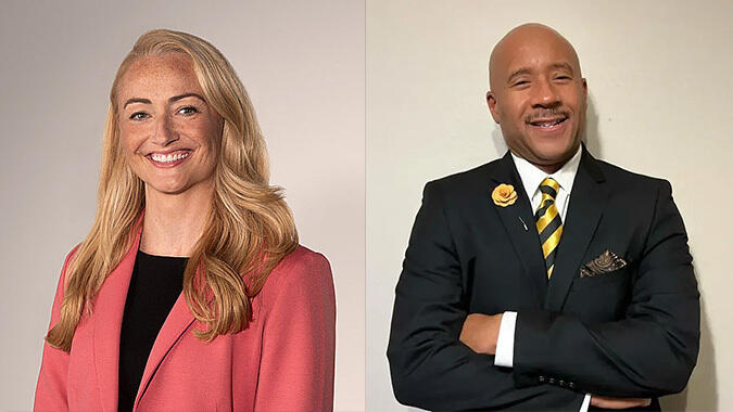 A portrait of Naomie Boyd on the left and Aaron Hart on the right