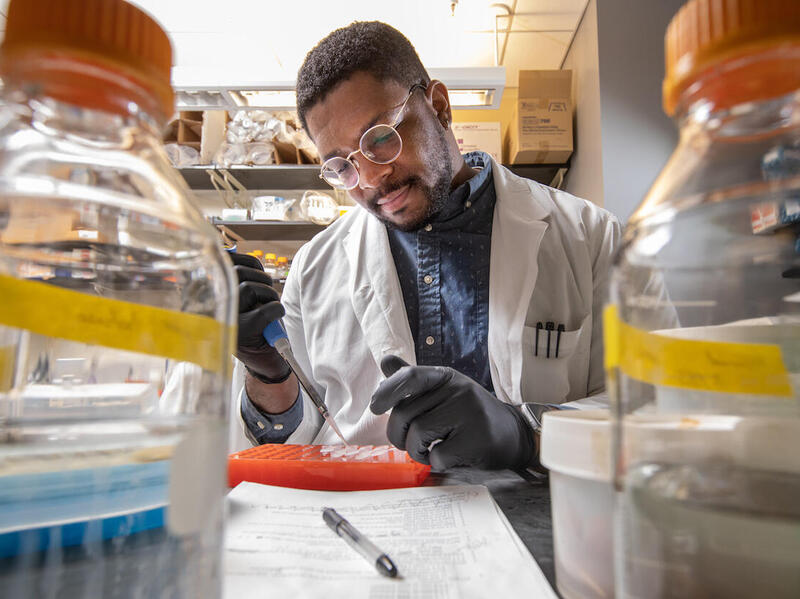 A student working in a laboratory.