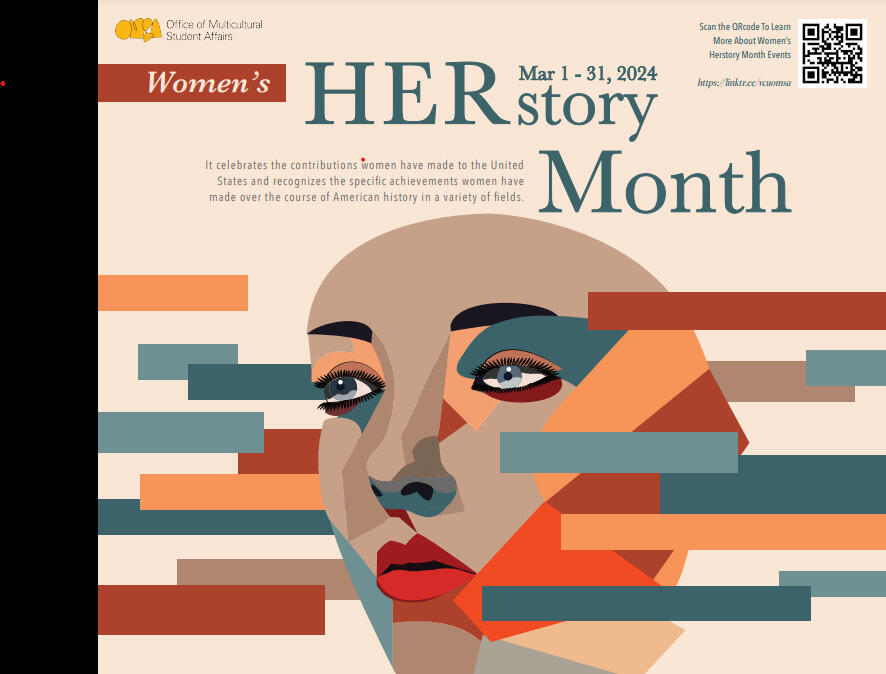 An illustration of a woman's face. Text above the face reads \"Women's HERstory Month Mar 1-31, 2024\"