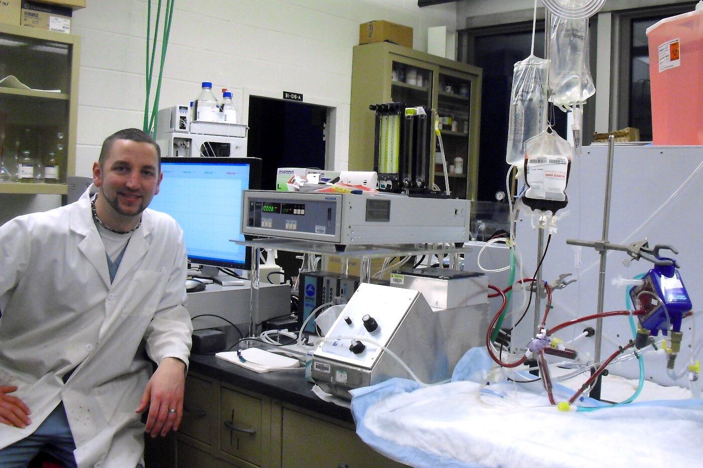 Lt. Joseph Roderque, M.D., conducts his injectable carbon monoxide antidote research in a VCU lab.