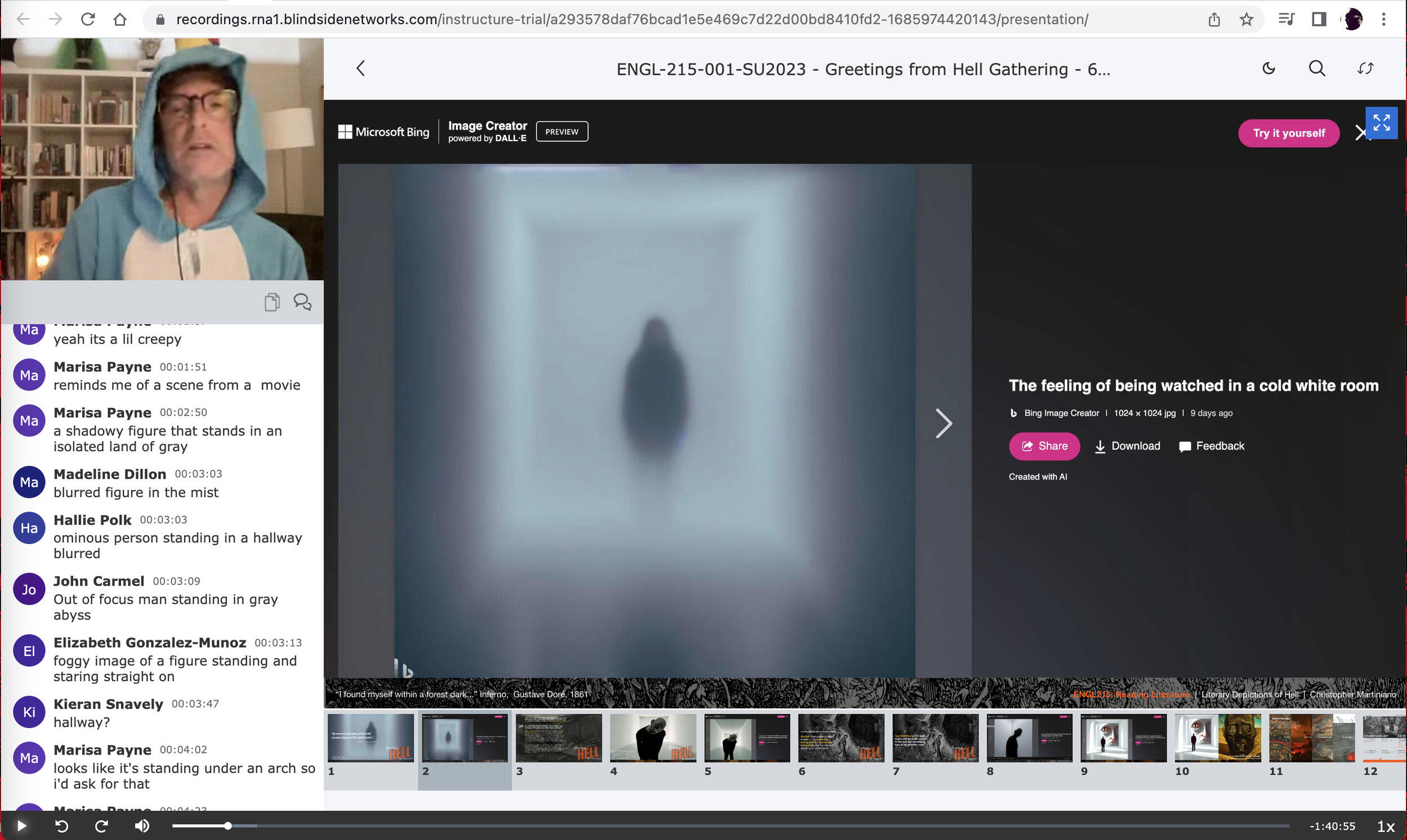 A screenshot where an image is being shared over zoom. In the upper left corner is a picture of the professor. 