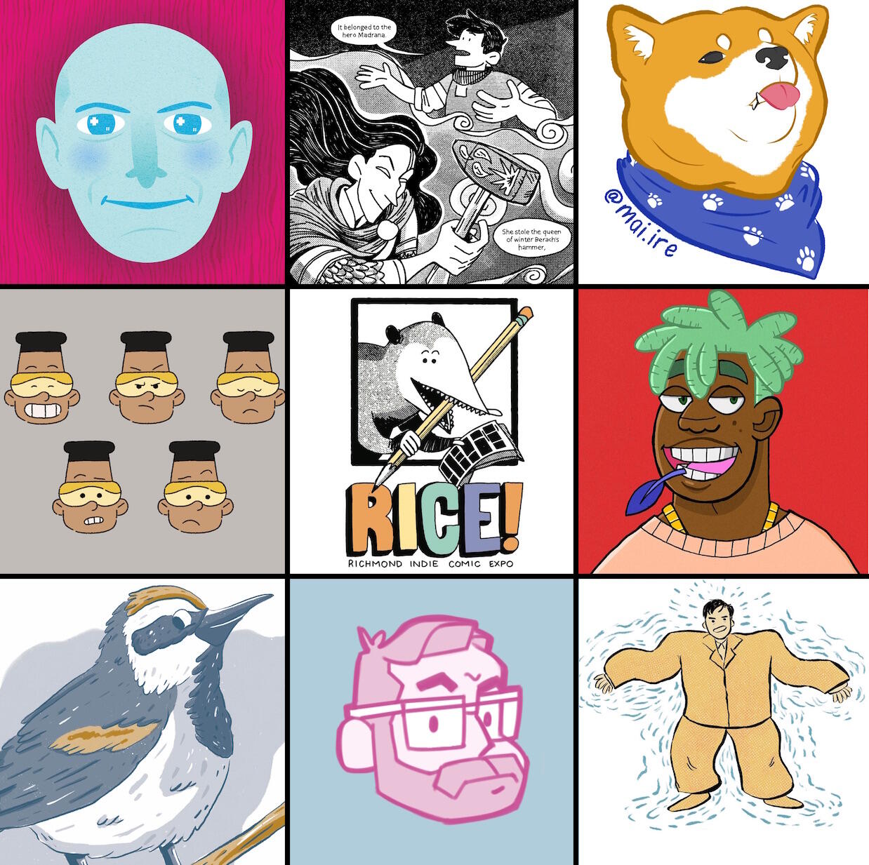 Collage of sketches from independent comic artists.