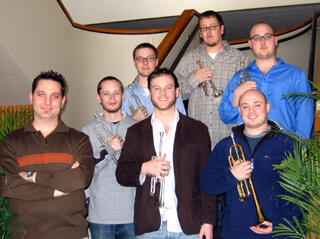 The VCU Trumpet Ensemble will perform at the International Trumpet Guild Conference in May. Pictured from left: Professor Edward Richardson, Eric Blanks, Matt Wittig, Alex Samawicz, Rob Quallich, Jared Broussard and Cole Baty.
 
Photo courtesy of Tiffanie Chan, VCU Department of Music