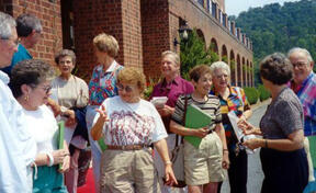 Members of a VCU Elderhostel group explore Natural Bridge, Va. VCU has been offering Elderhostel programs since 1979 in Richmond, the Hampton-Yorktown area and Natural Bridge.  A new program begins this spring in Staunton. Photo by: Jane Stephan, Ed.D., assistant director of education, Elderhostel and Lifelong Learning, Virginia Center on Aging.
