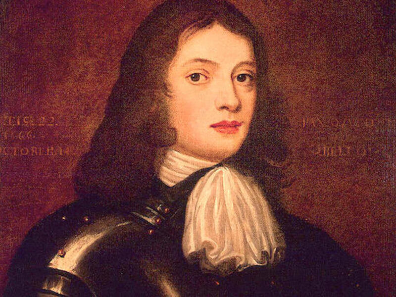 An oil-on-canvas portrait of William Penn at age 22 in 1666. 