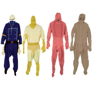 "Knitted hero costumes;" Mark Newport; acrylic yarn. Photo courtesy The Anderson Gallery
