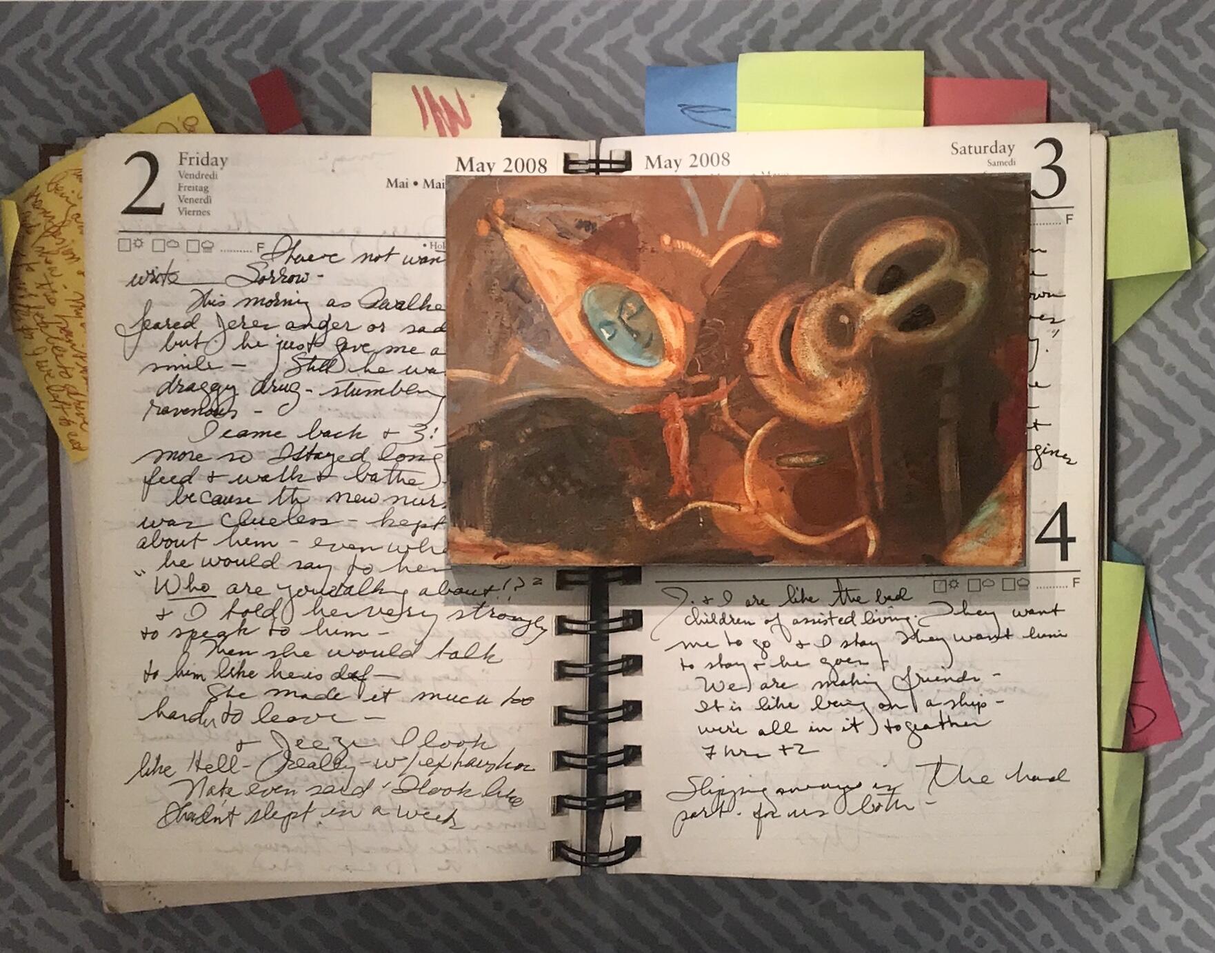 a diary entry, blown up to life-size proportion, on a wall at a museum exhibition