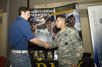 More than 130 homeland security and emergency preparedness majors visited the four hour career fair, which was declared a success by the employers, students and sponsor Eta Lambda Sigma, which plans to make it an annual event. Photo by Jennifer Watson, VCU Creative Services