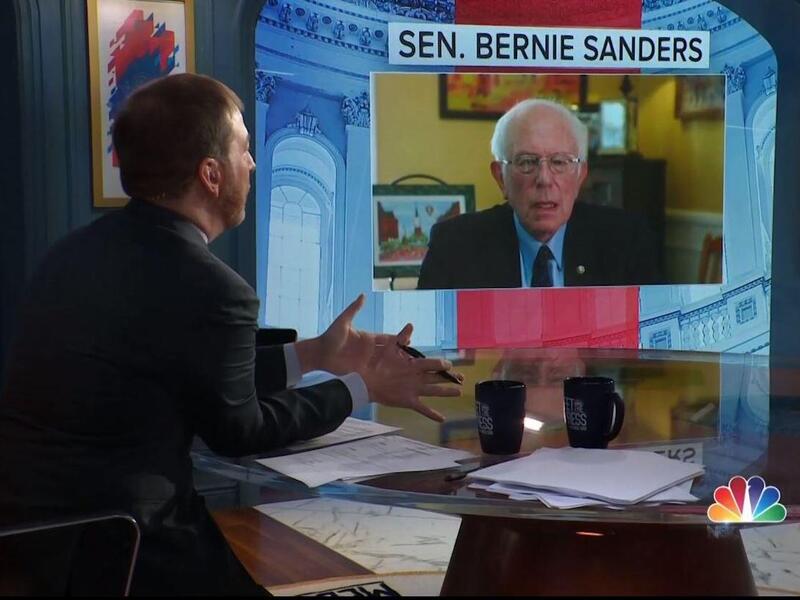 Chuck Todd, left, interviews Sen. Bernie Sanders in June on “Meet the Press.\"