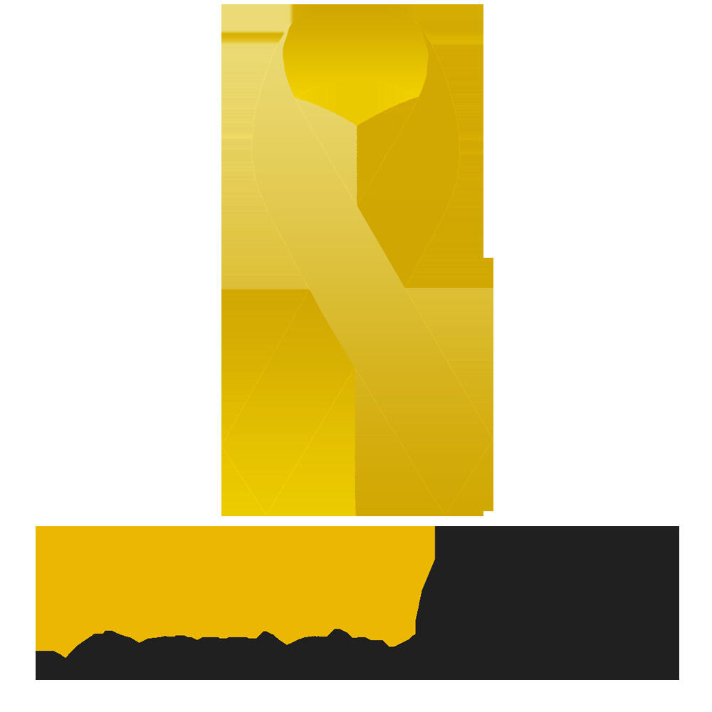 A yellow Ribbon with text under it that says \"yellow may attention for life\"