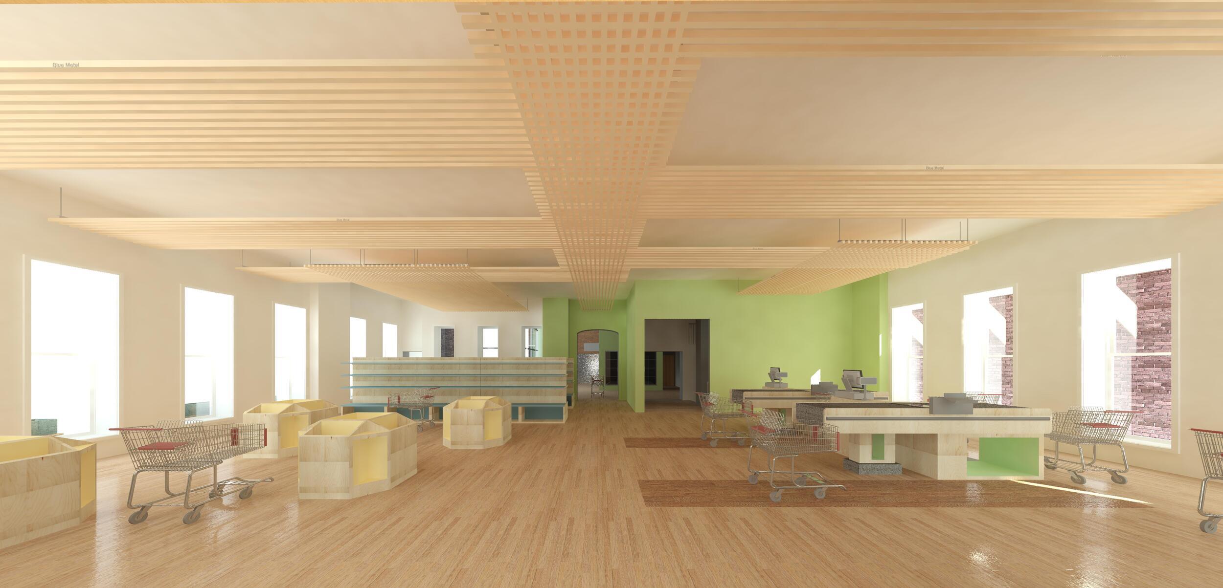 A depiction of a grocery store.