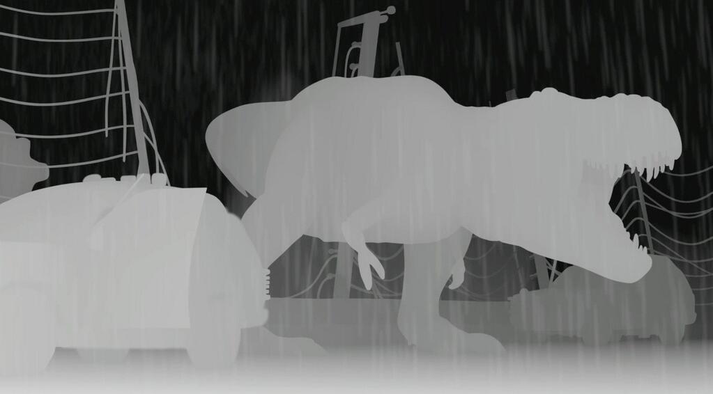 A T Rex next to a car 