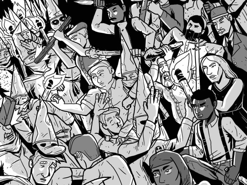 Page from “The Day the Klan Came to Town,” a new graphic novel featuring art by VCU advertising professor Bizhan Khodabandeh